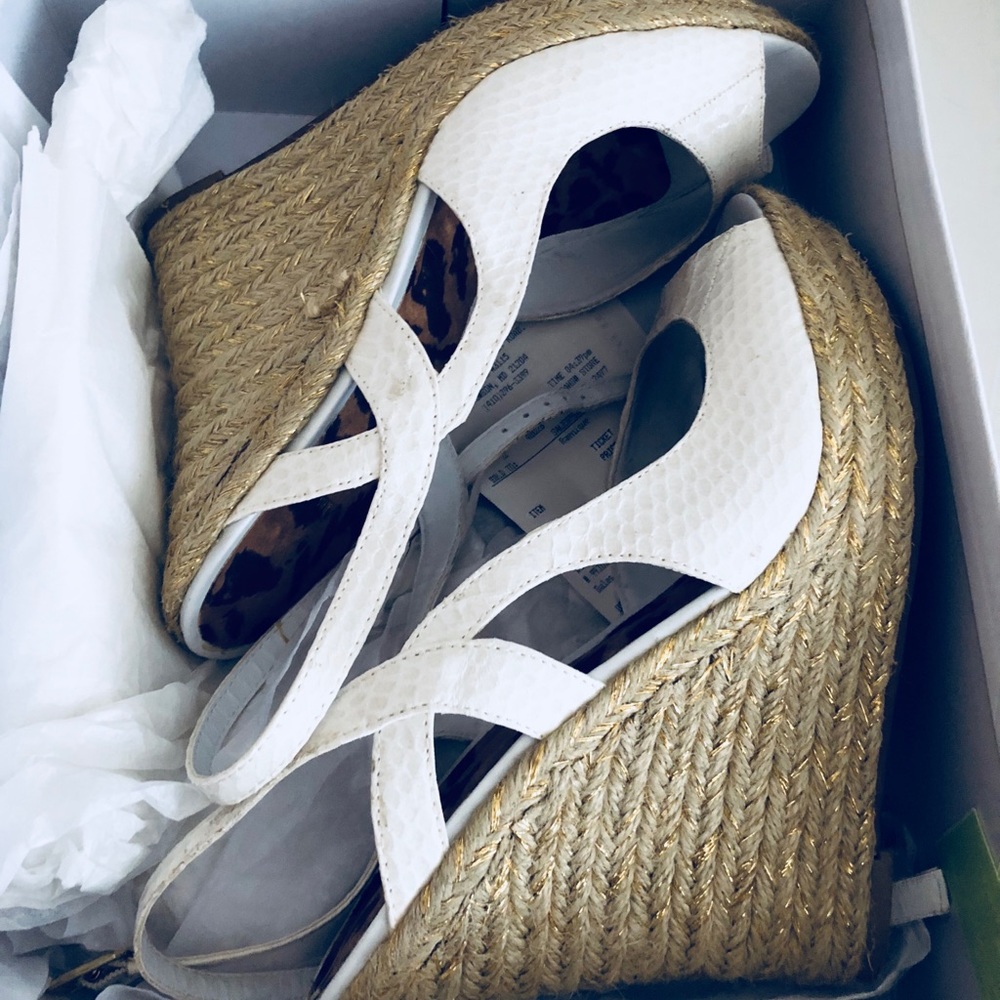Bakers White Snake Skin Wedges - 5 inches